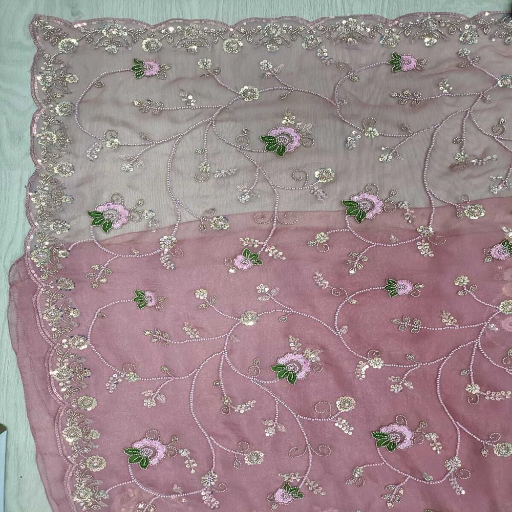 Rose Petal Embroidered Saree - Color: Pink