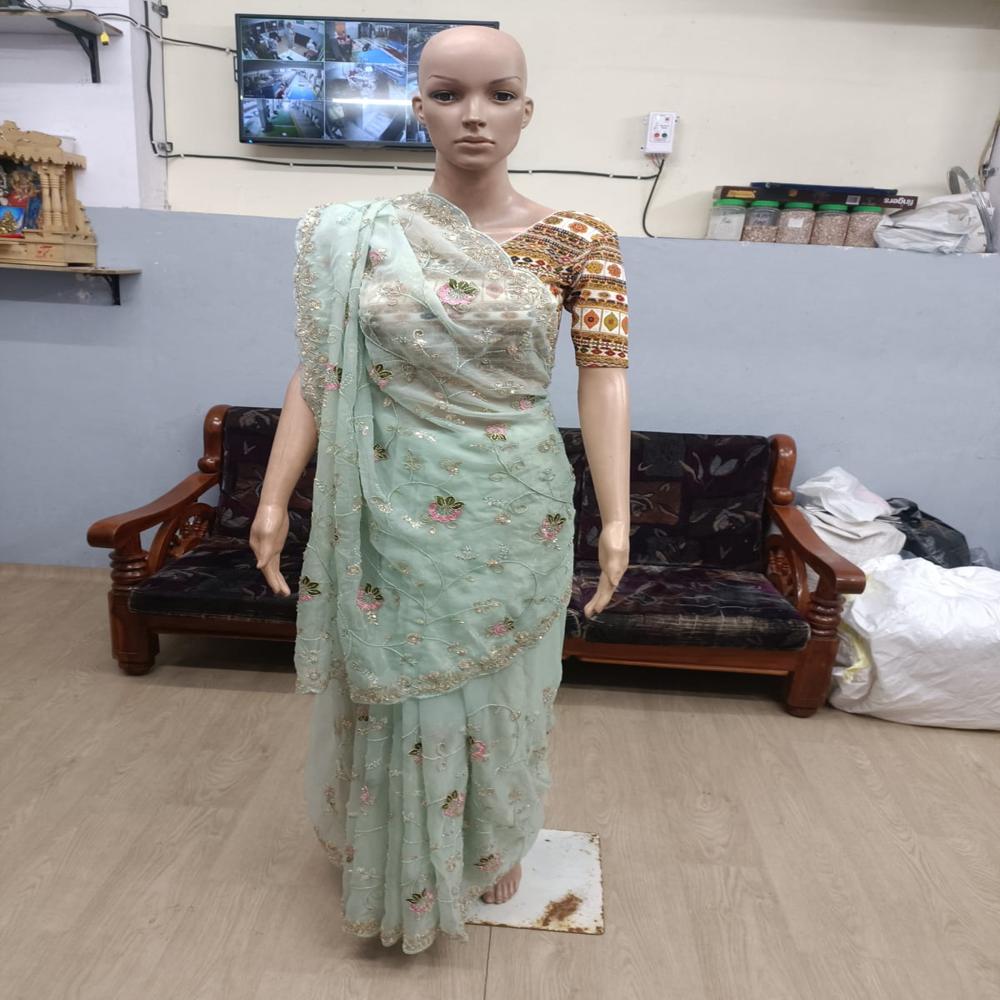 Mint Meadow Embroidered Saree