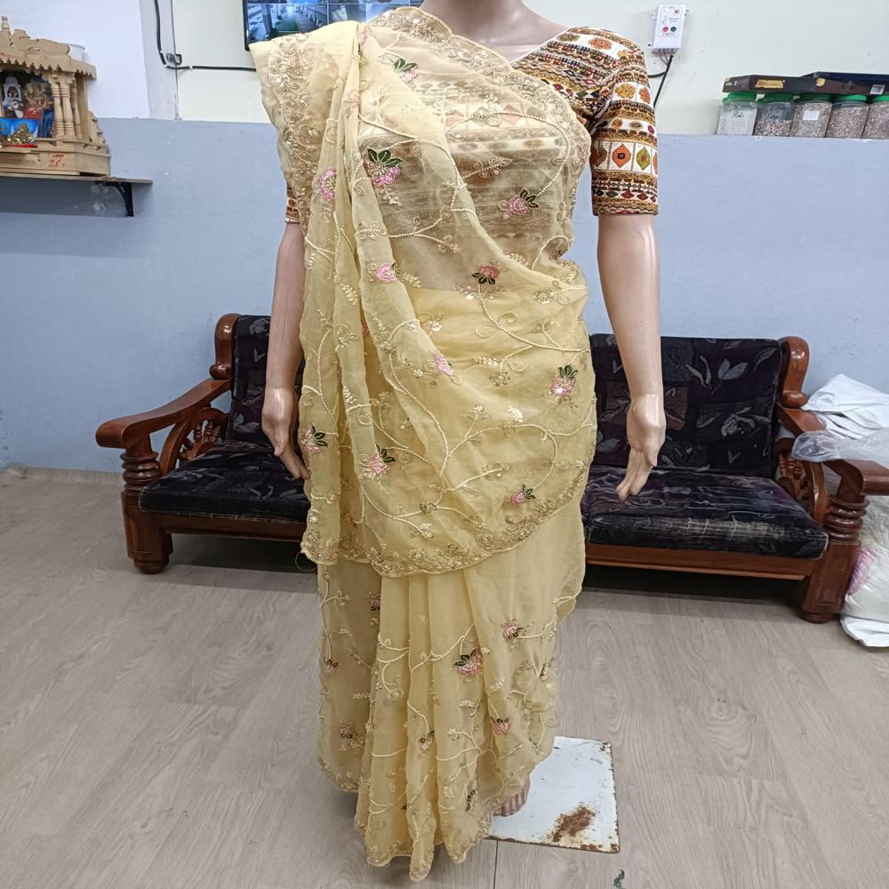 Golden Petal Embroidered Saree