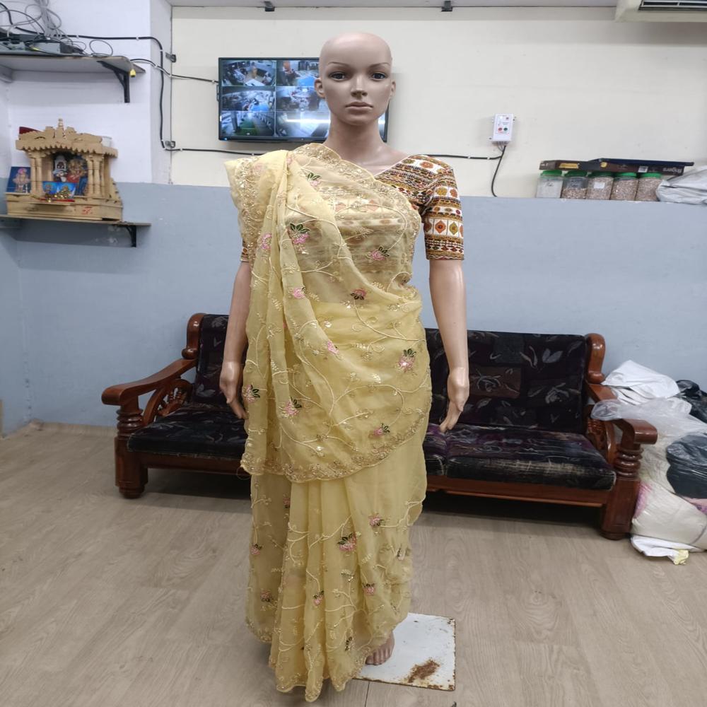 Golden Petal Embroidered Saree