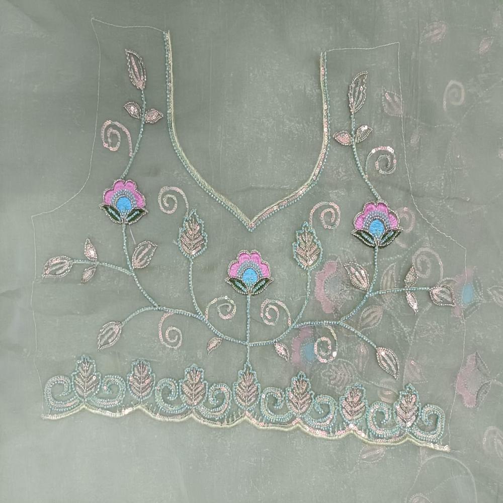 Sage Blossom Embroidered Saree