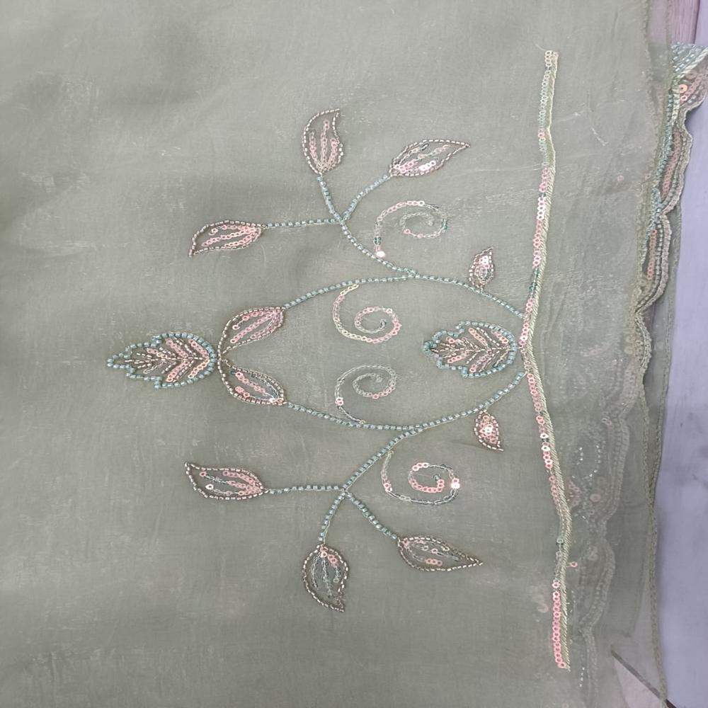 Sage Blossom Embroidered Saree