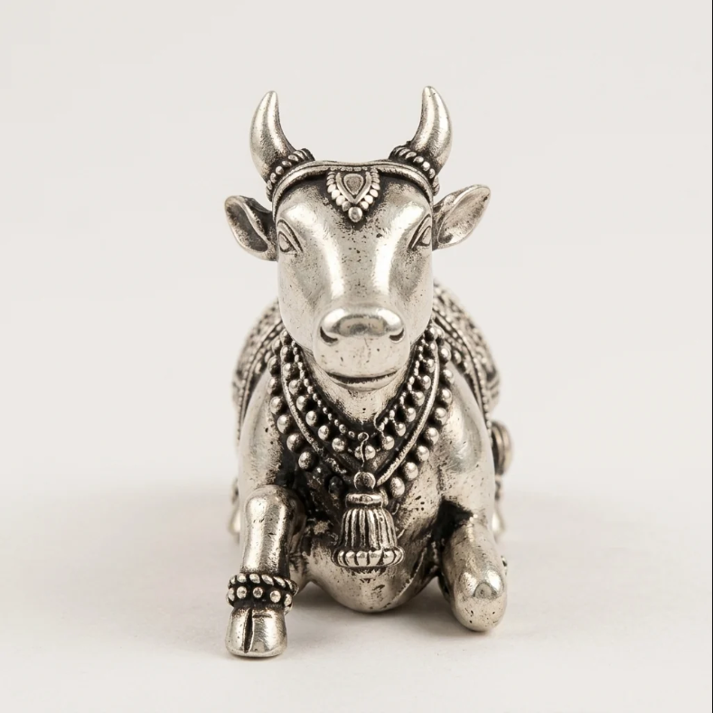 Nandi Dhoop Stand with Incense Sticks in Pure Silver Plating
