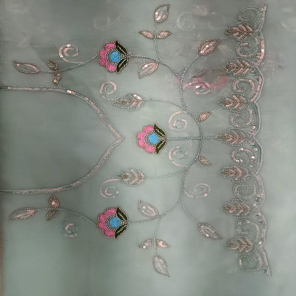 Mint Blossom Embroidered Saree
