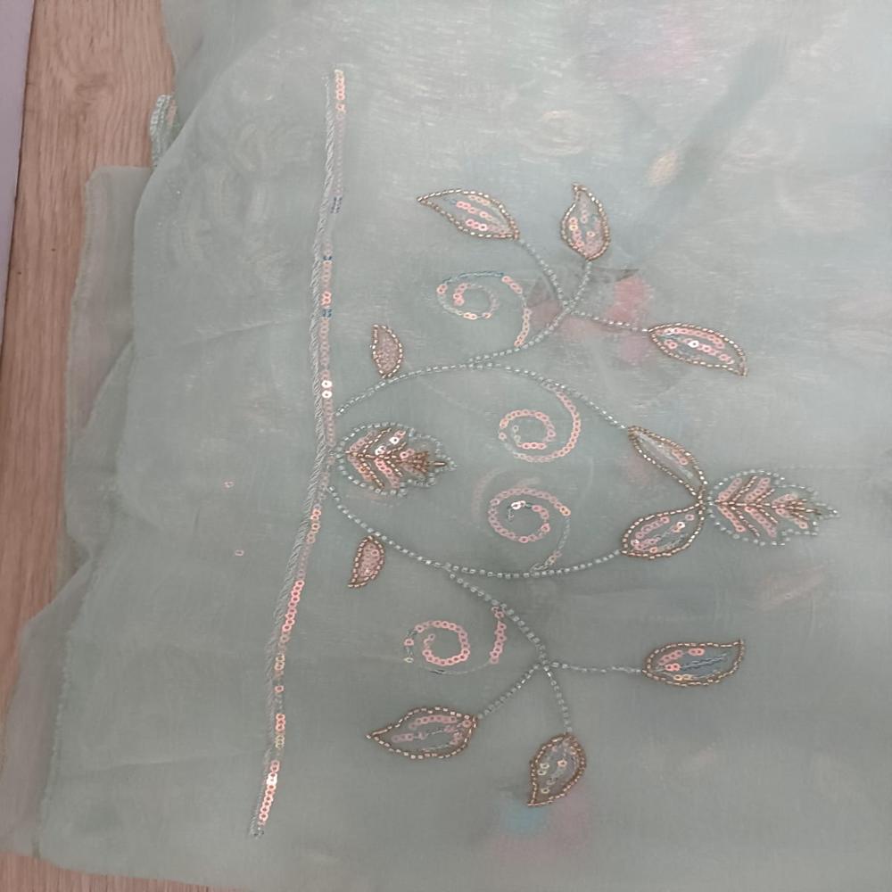 Mint Blossom Embroidered Saree