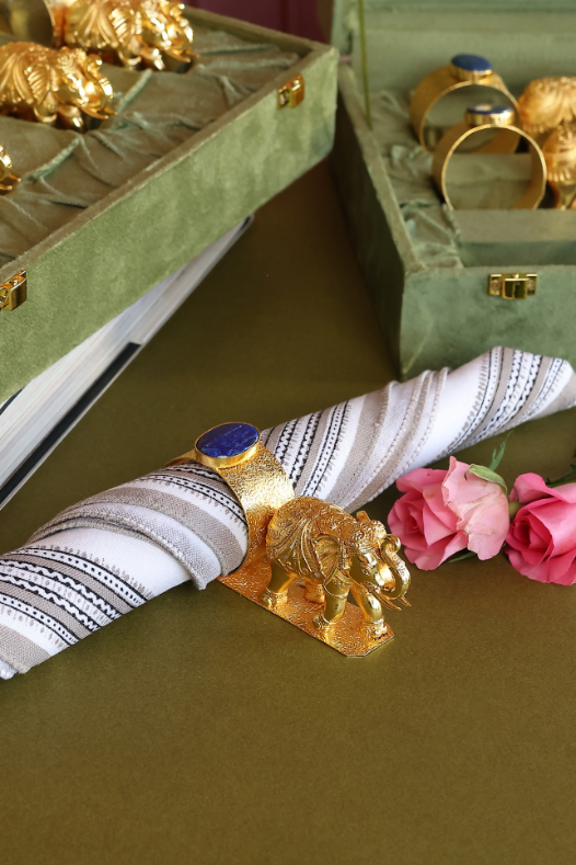 Elephant Napkin Ring with Stone in Gold Plating (Set of 4)