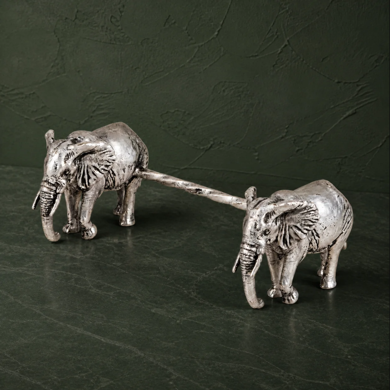 Front-Facing Elephant Spoon Rest in Pure Silver Plating (Set of 4)