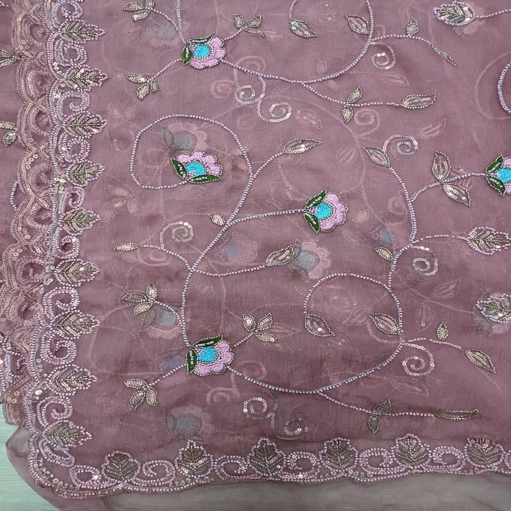 Dusty Rose Mirror-work Saree - Color: Peach