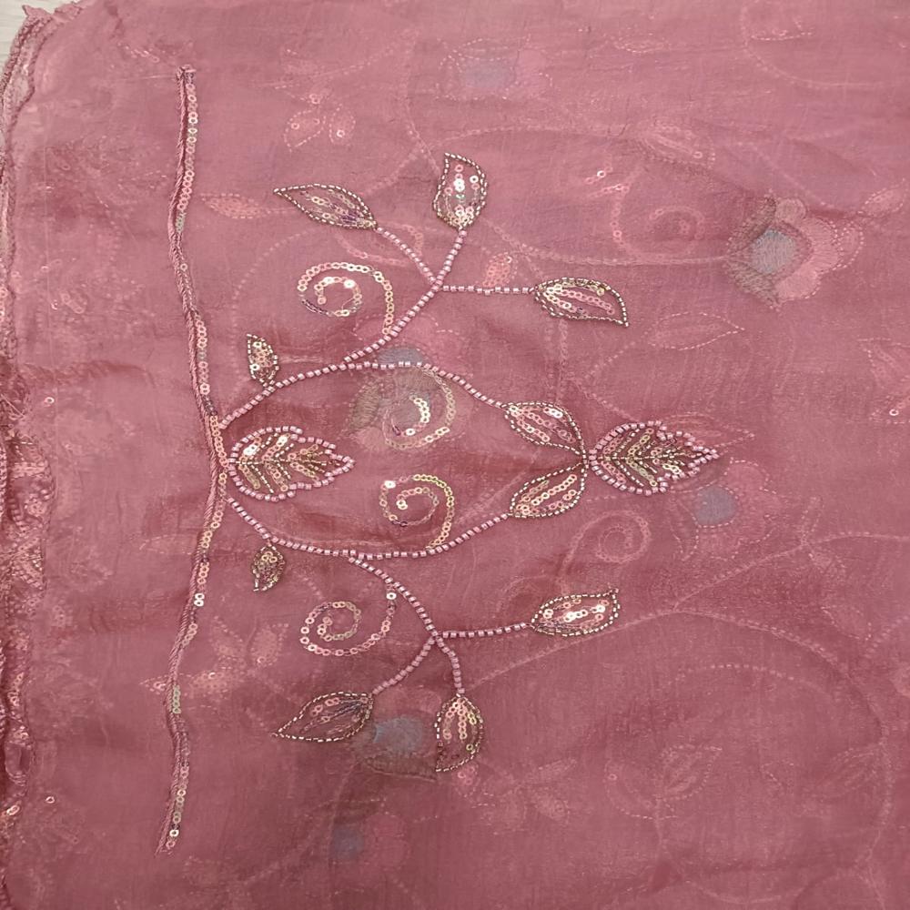 Dusty Rose Mirror-Work Saree