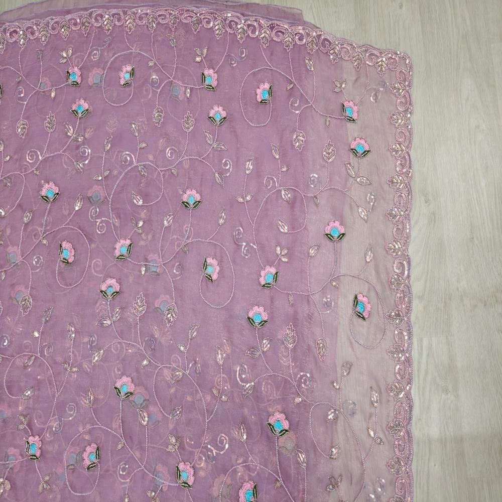 Dusty Rose Embroidered Saree - Color: Purple
