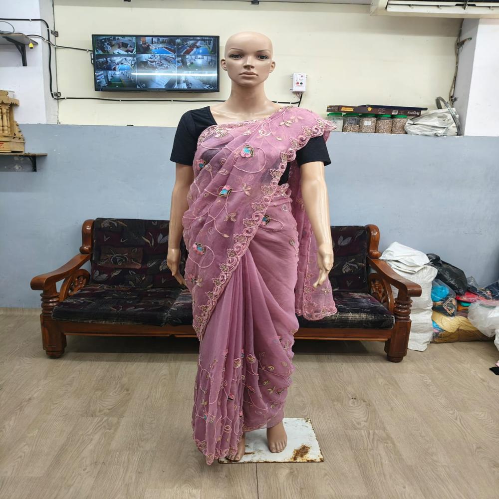 Dusty Rose Embroidered Saree