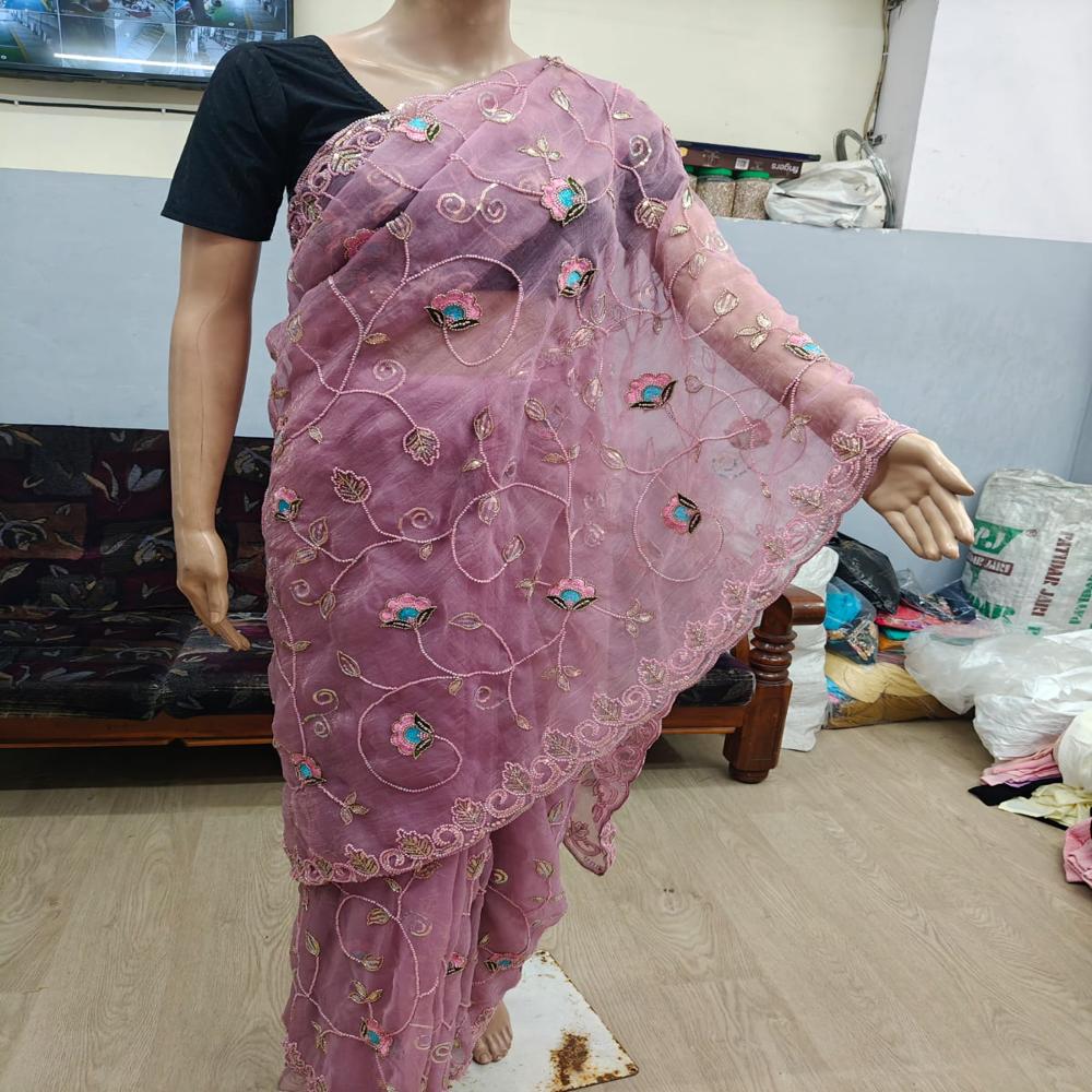 Dusty Rose Embroidered Saree