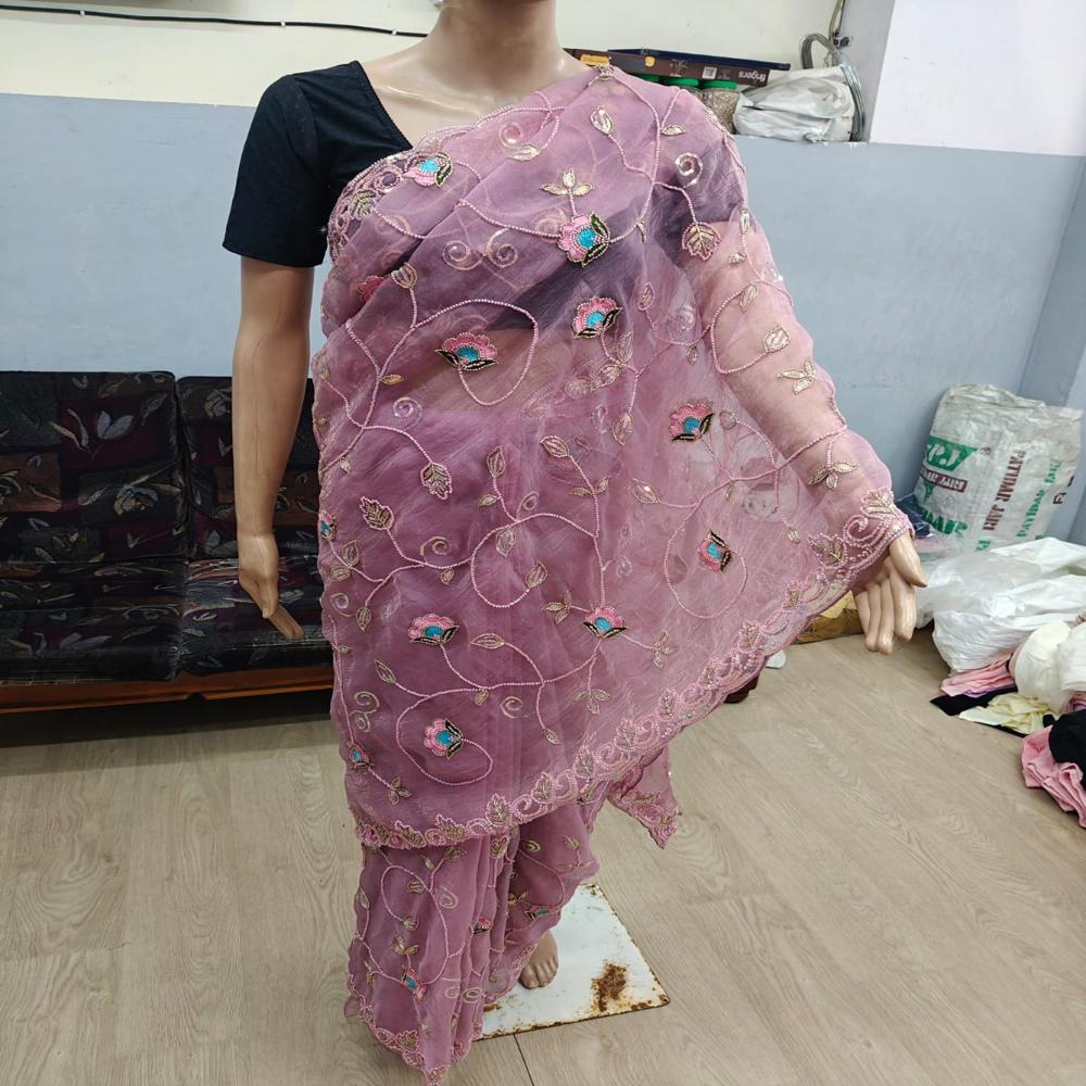 Dusty Rose Embroidered Saree