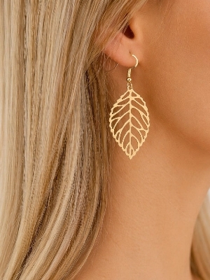 Gold-Tone Leaf Design Dangle Earrings