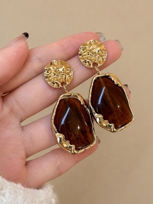 Stone Gold-Tone Statement Drop Earrings - Color: Same Ase Photo