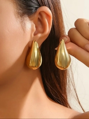 Gold-Tone Teardrop Statement Earrings - Color: Gold