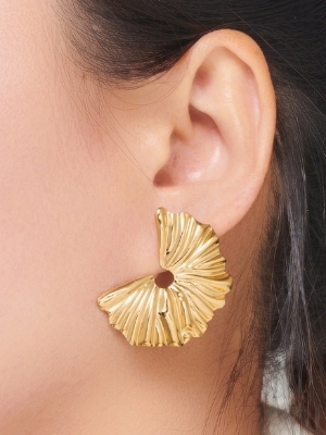 Gold-Tone Fan Design Statement Earrings