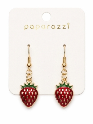 Red Strawberry Charm Drop Earrings - Gender: Women