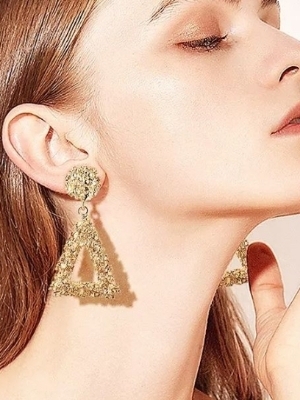 Golden Geometric Triangle Drop Earrings - Color: Gold Selver