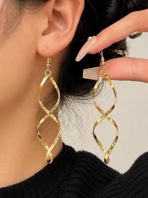 Gold Plated Twisted Drop Earrings - Gender: Women