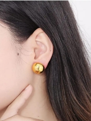 Gold Plated Round Ball Stud Earrings - Gender: Women