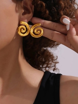Gold Plated Spiral Design Stud Earrings - Gender: Women