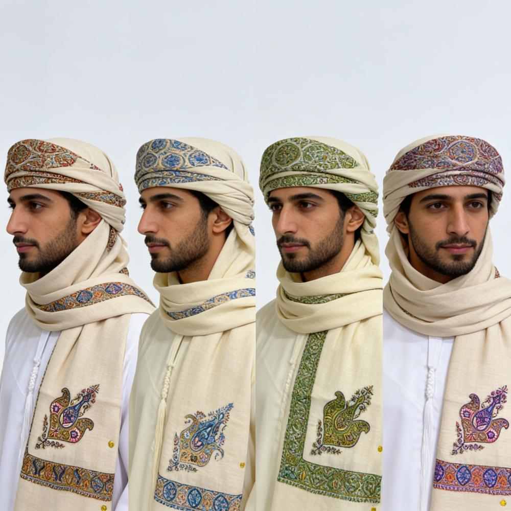 Handmade Pure Pashmina Arabian Needlework Mens Scarf