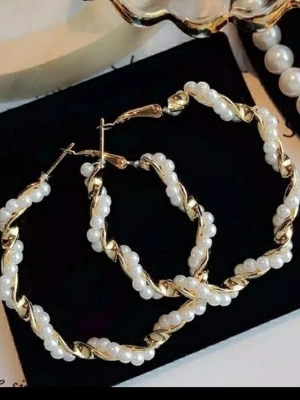 Gold Plated Pearl Hoop Earrings - Gender: Women