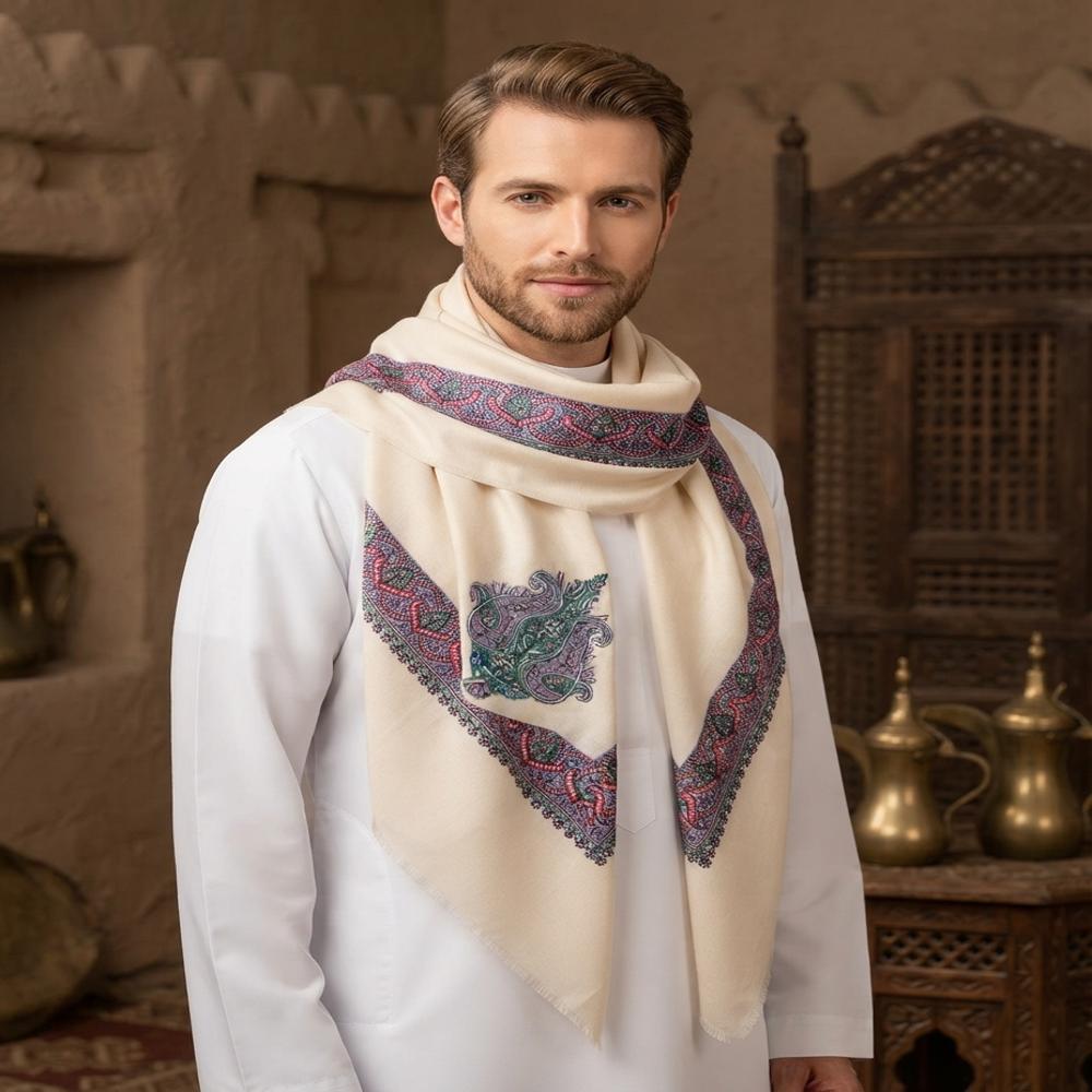 Handmade Pure Pashmina Arabian Thick Fine Needlework Mens Scarf - Color: Assorted