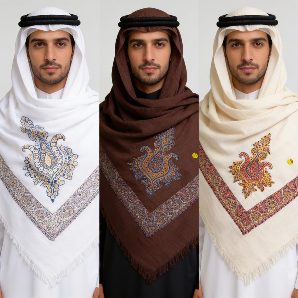 Elegent Handmade Pure Pashmina Arabian Thick Finer and Broader Needlework Mens Scarf