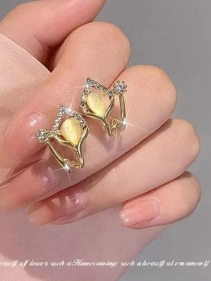 Gold Plated Yellow Stone Stud Earrings With Crystal Detailing - Gender: Women