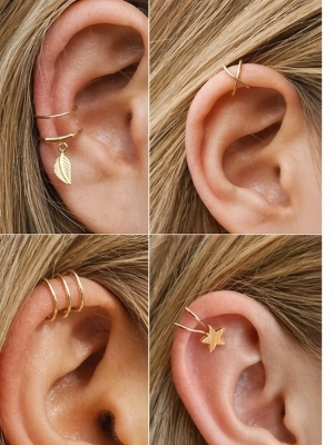 Gold Plated Multiple Design Ear Cuff Set - Material: Alloy