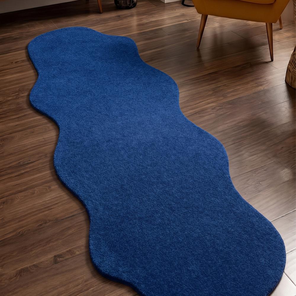 Blue Handmade Tufted Rug with Irregular Wavy Shape for Modern Living Room Decor