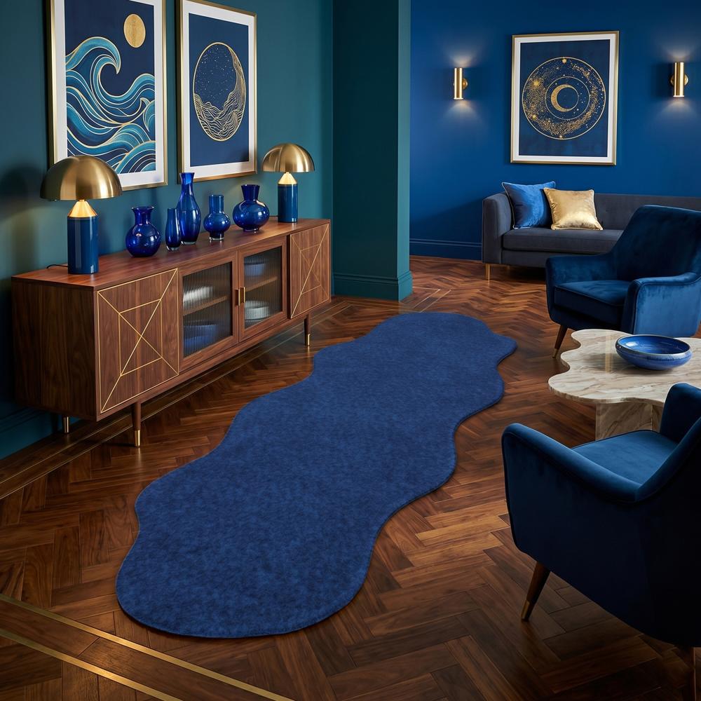 Blue Handmade Tufted Rug with Irregular Wavy Shape for Modern Living Room Decor