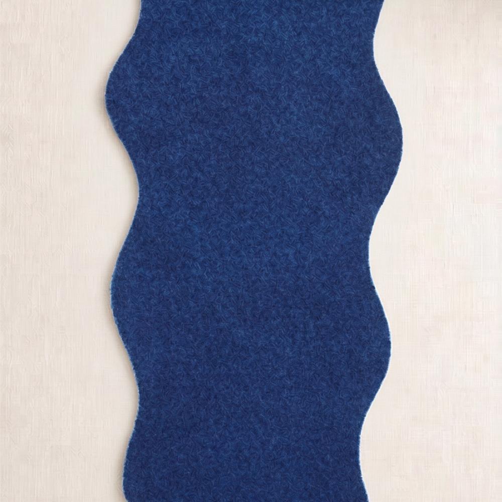 Blue Handmade Tufted Rug with Irregular Wavy Shape for Modern Living Room Decor