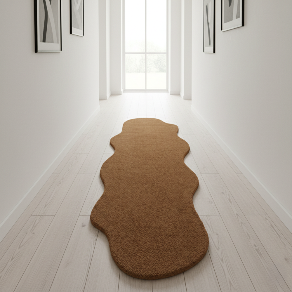 Brown Handmade Tufted Rug with Irregular Organic Shape for Modern Home Decor