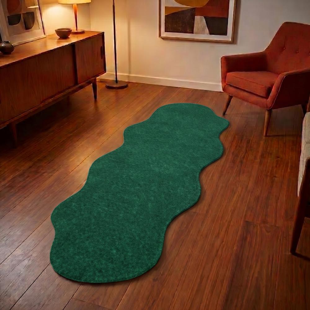 Green Handmade Tufted Rug with Irregular Wavy Shape for Modern Living Room Decor