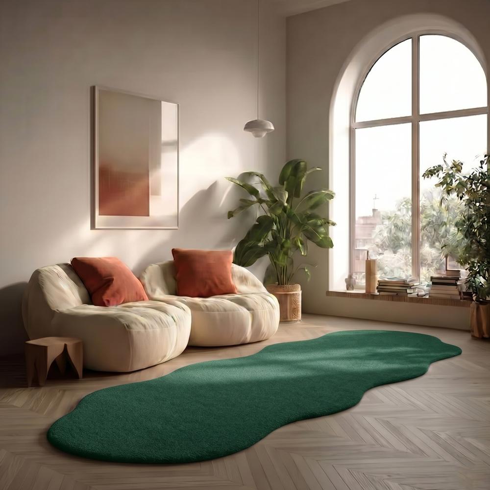 Green Handmade Tufted Rug with Irregular Wavy Shape for Modern Living Room Decor