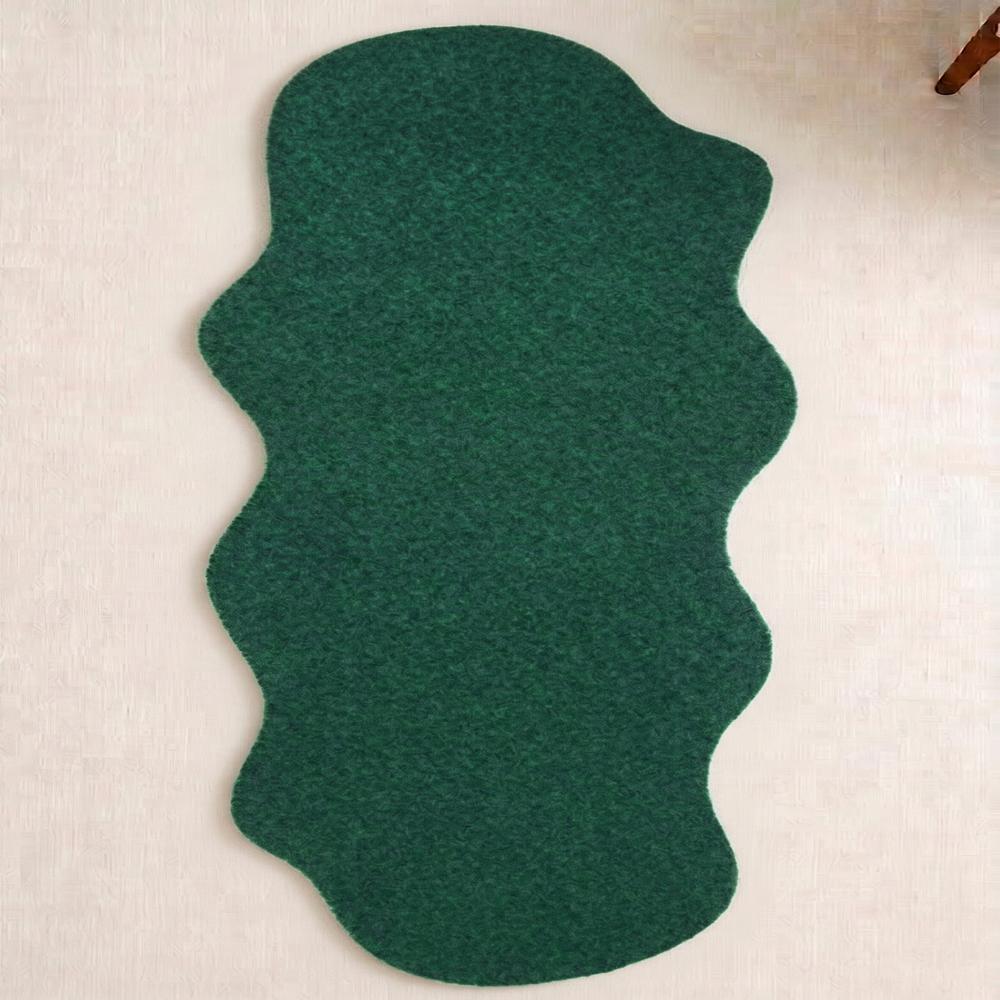 Green Handmade Tufted Rug with Irregular Wavy Shape for Modern Living Room Decor
