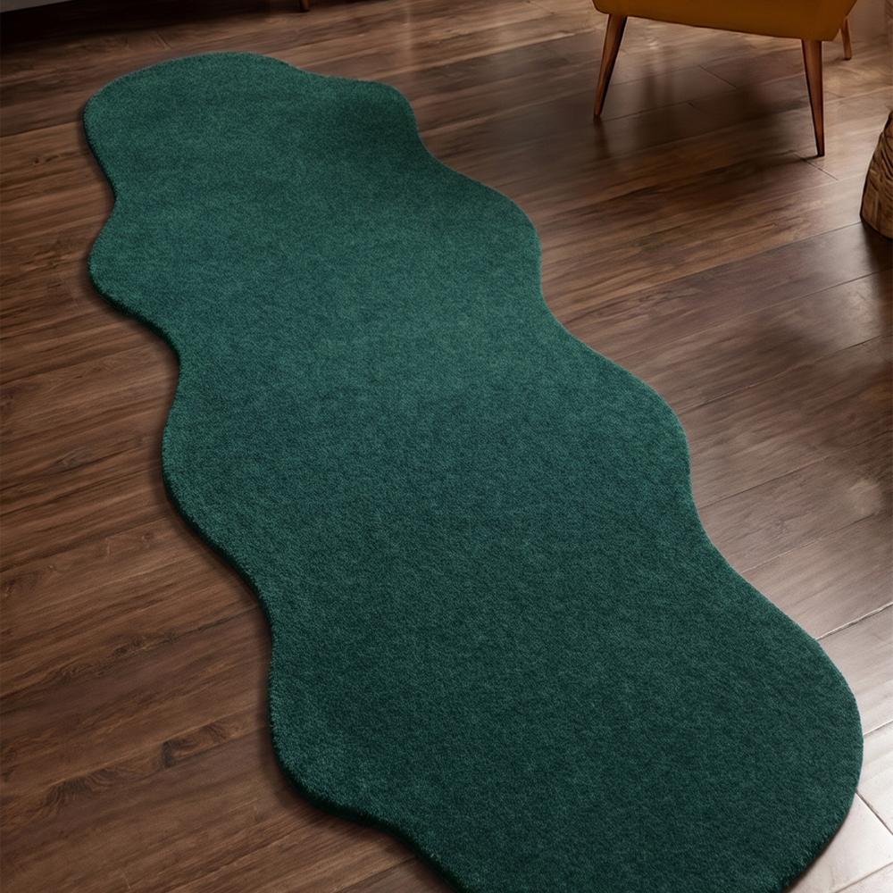 Green Handmade Tufted Rug with Irregular Wavy Shape for Modern Living Room Decor