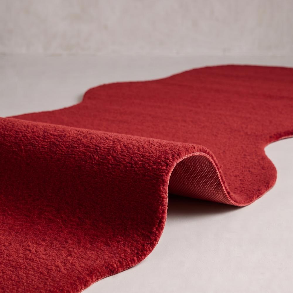 Red Handmade Tufted Rug with Irregular Wavy Shape for Modern Home Decor