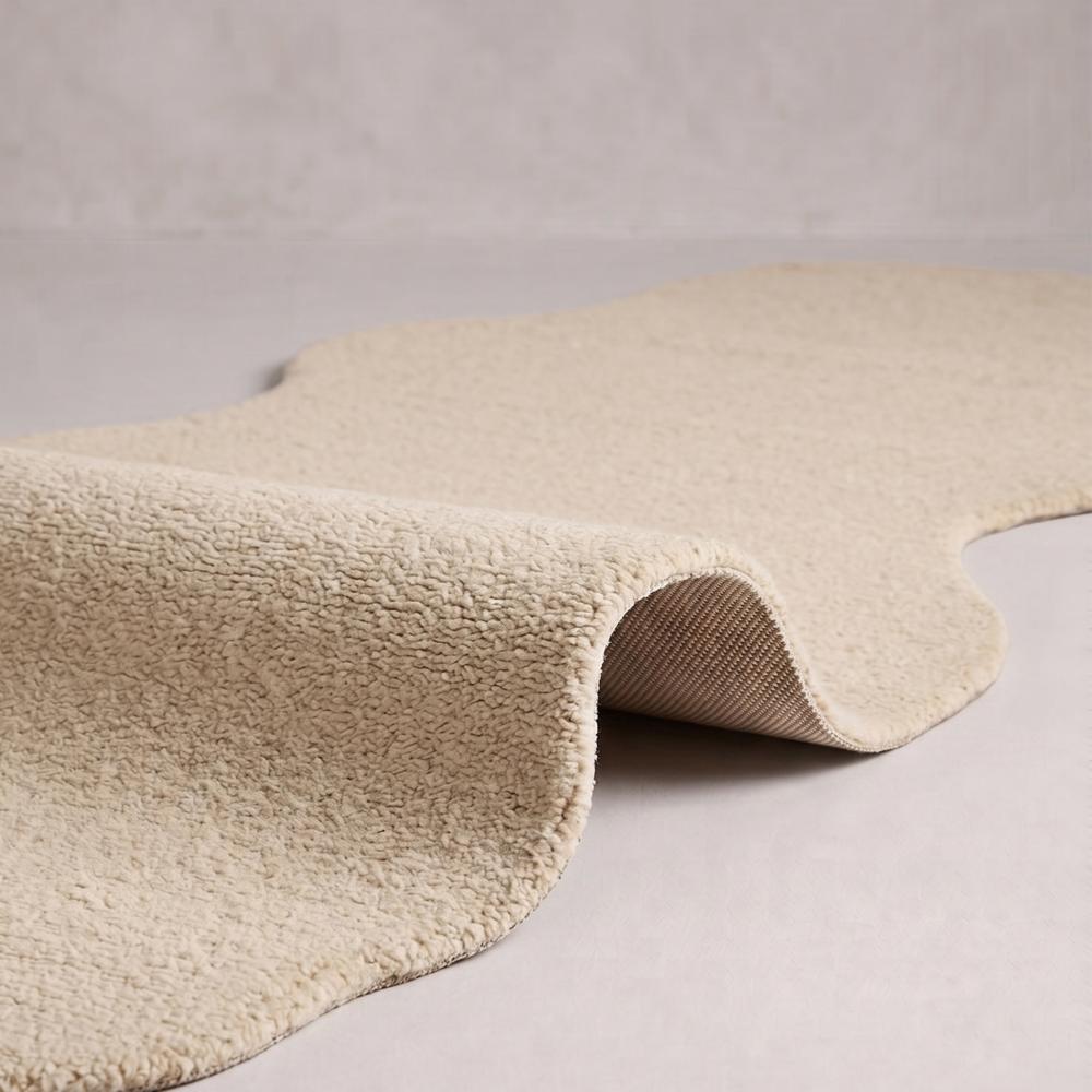 Off White Handmade Tufted Rug with Irregular Wavy Shape for Modern Home Decor
