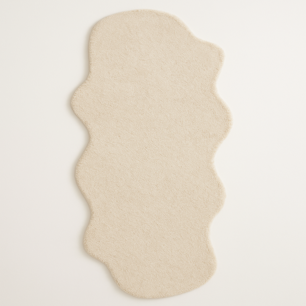 Off White Handmade Tufted Rug with Irregular Wavy Shape for Modern Home Decor