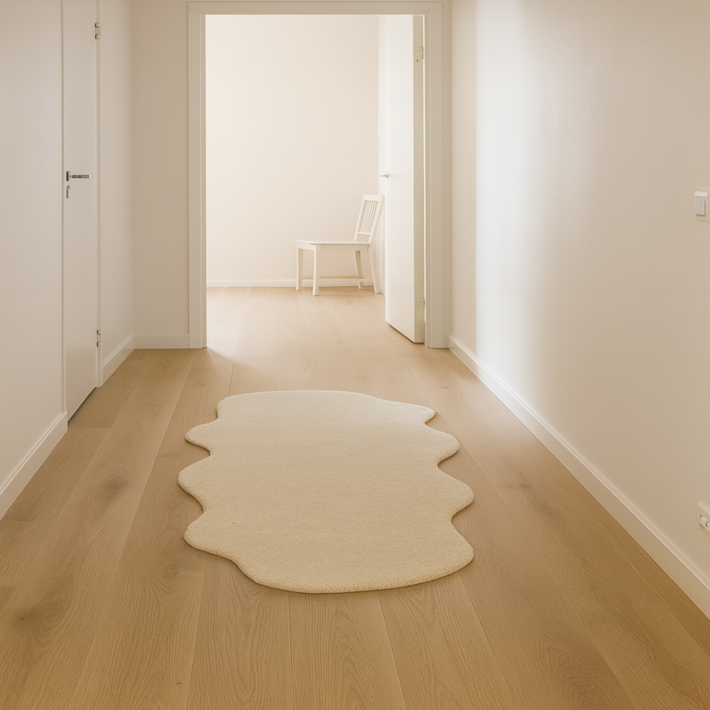 Off White Handmade Tufted Rug with Irregular Wavy Shape for Modern Home Decor