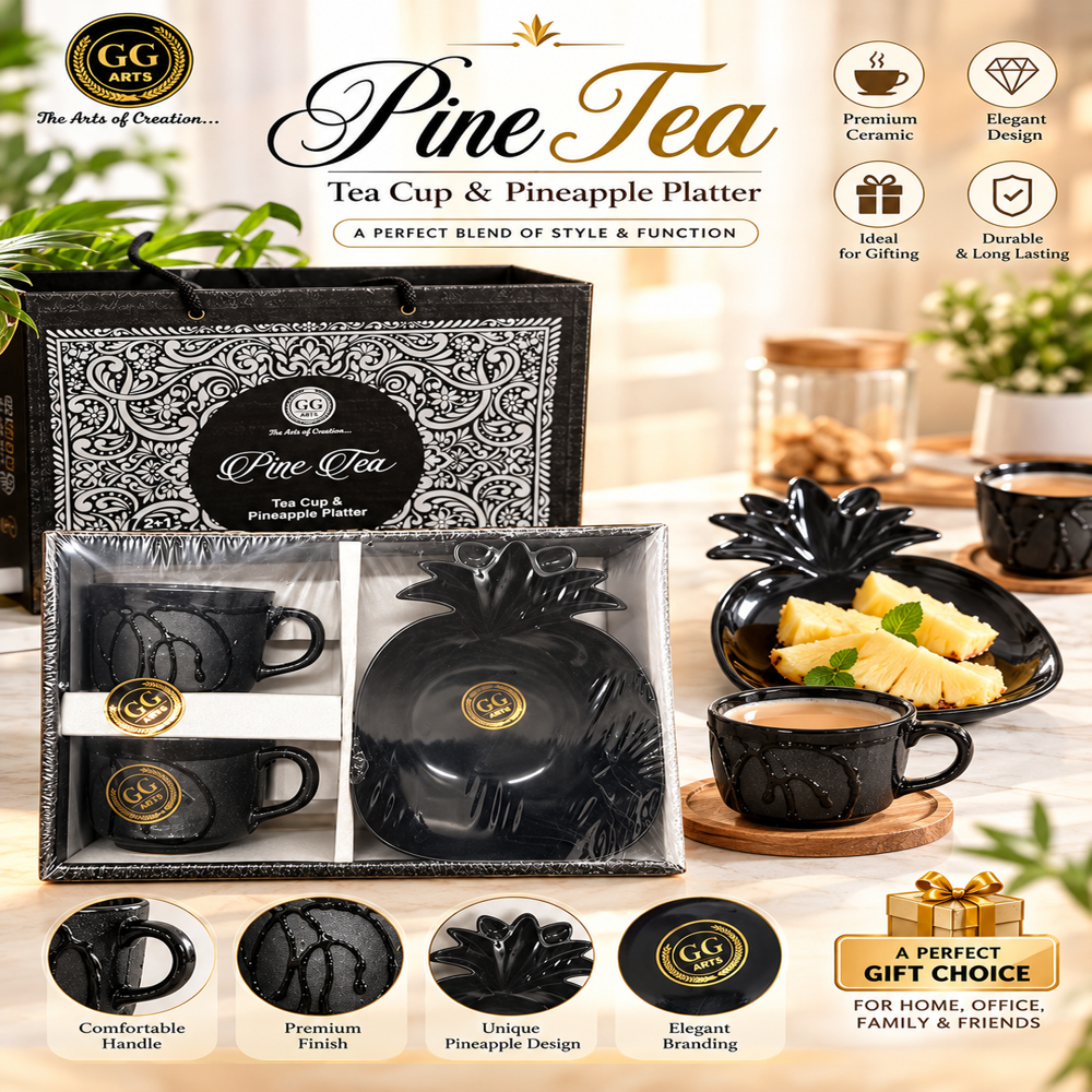 Ceramic 2 Pcs Tea Set - Bone China Material, Medium Size , Elegant Pineapple Design In Classic White Color