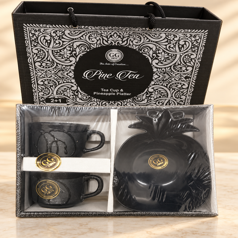 Ceramic 2 Pcs Tea Set - Bone China Material, Medium Size , Elegant Pineapple Design In Classic White Color