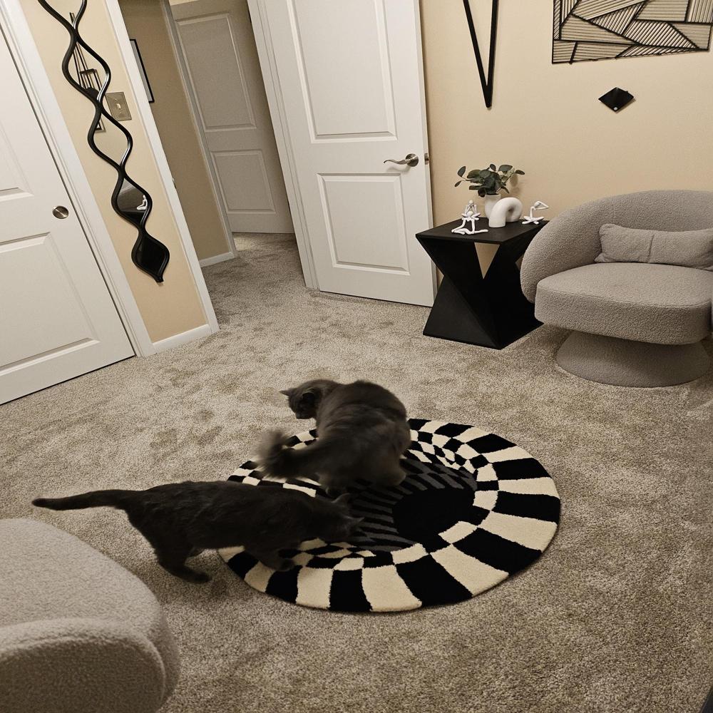 Black and White Optical Illusion Round Handmade Tufted Rug with 3D Checkerboard Pattern for Modern Home Decor