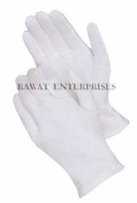 White Cotton Gloves - Full Finger Style | Optimal for Sports Use, Plain Pattern