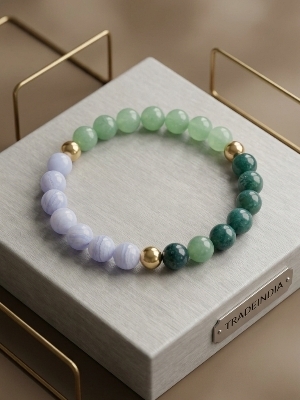 Original Mulank 5 Crystal Bracelet For Mercury / Budh Planet - Color: Green & Blue Mix (Multi-Color