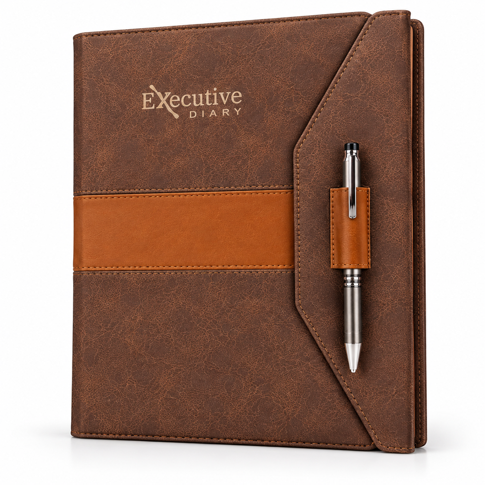 Itemcode-2027402 Folder Diary - Color: Brown With Dark Tan Accent